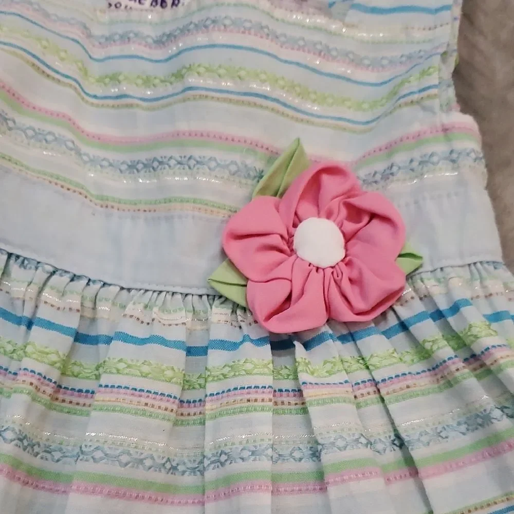 Striped Easter Dress with Pink Floral Detail Spring Baby 18 Months